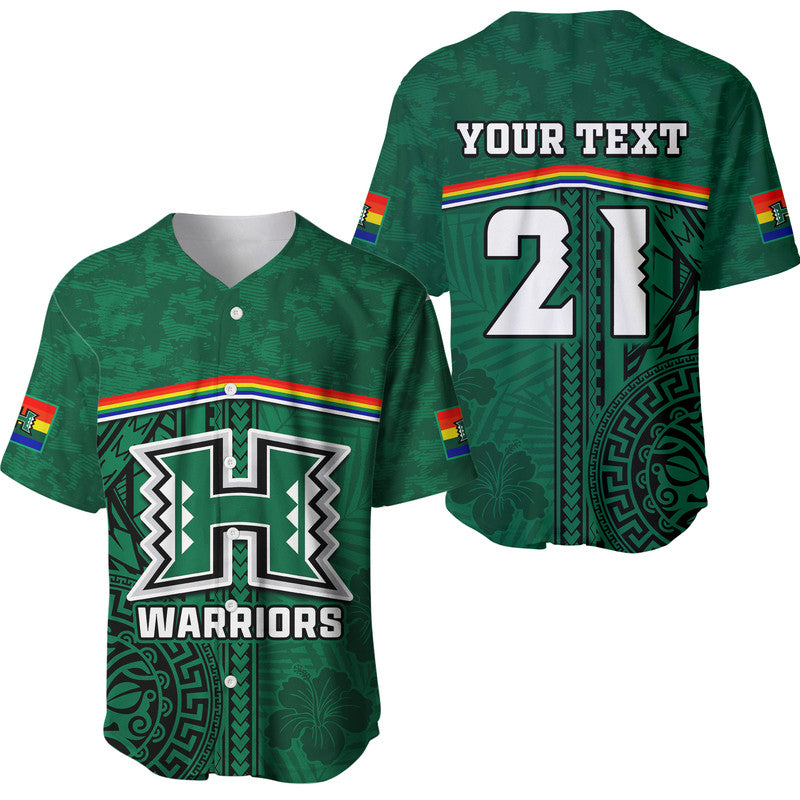 (Custom Personalised) Hawaii Warriors Football Baseball Jersey Polynesian Palm and Hibiscus LT9 Green - Polynesian Pride