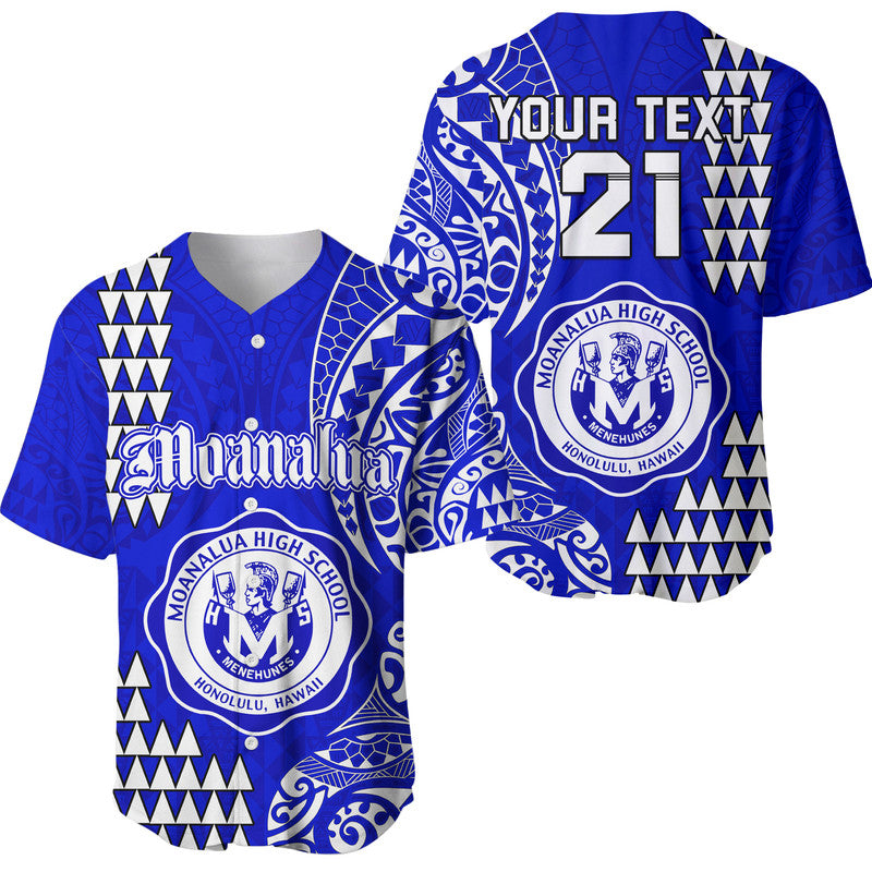 (Custom Personalised) Hawaii Moanalua High School Baseball Jersey Tribal Kakau LT9 Blue - Polynesian Pride