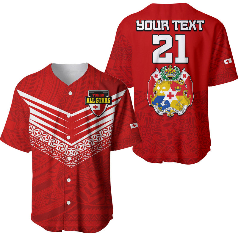 (Custom Personalised) Polynesian Pride Tonga Rugby Tongan Kupesi Ngatu Design Baseball Jersey LT9 Red - Polynesian Pride