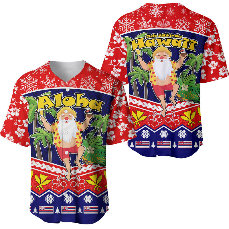 Hawaii Santa Kalikimaka Palm And Hibiscus Christmas Vibe Baseball Jersey LT9 Red - Polynesian Pride