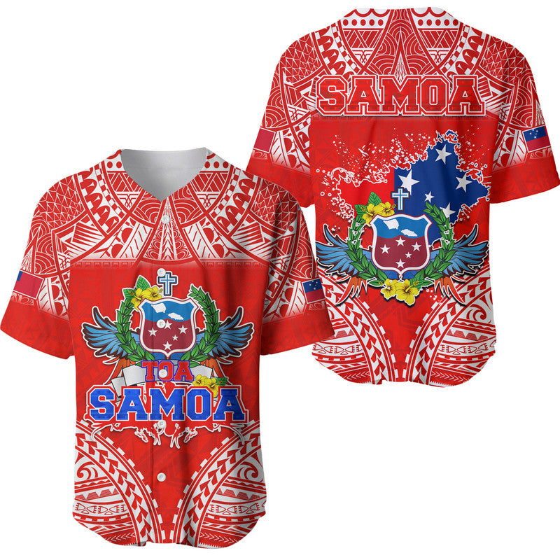 Toa Samoa Polynesian Rugby Baseball Jersey Samoan Flag Red Color LT9 Red - Polynesian Pride