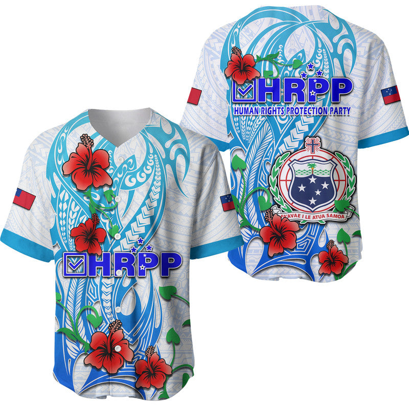 Special Samoa HRPP Party Baseball Jersey Tribal Samoan Hibiscus Design LT9 Blue - Polynesian Pride