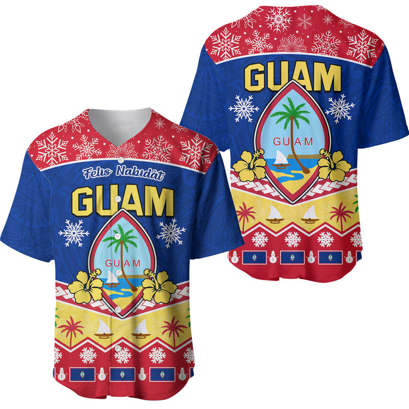 Guam Tribal Polynesian Christmas Vibe Baseball Jersey LT9 Blue - Polynesian Pride