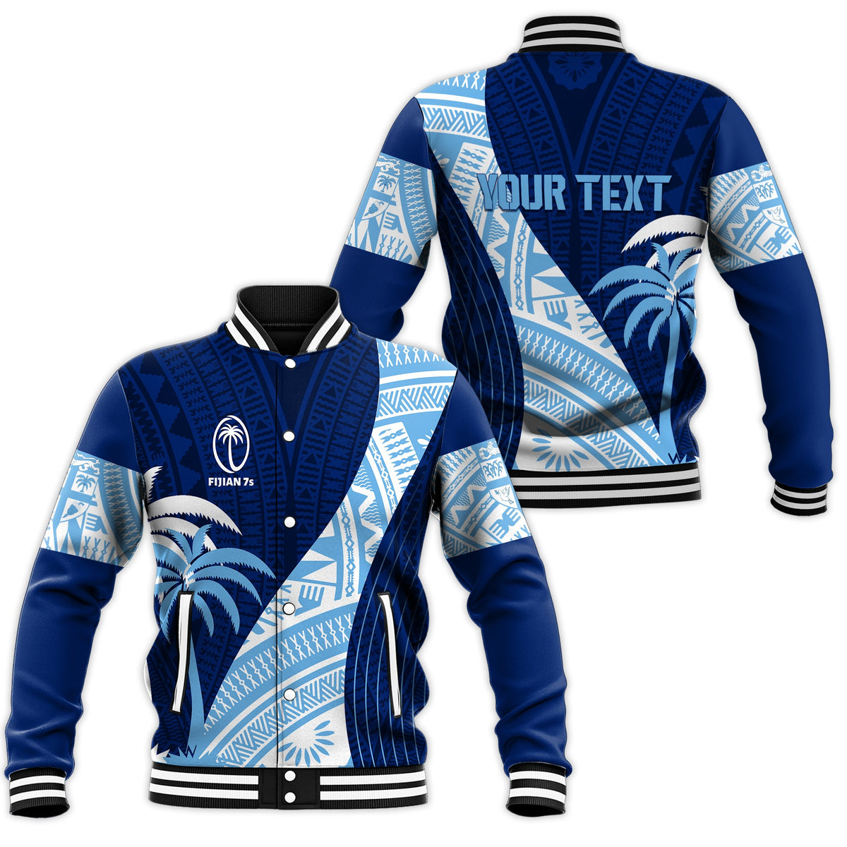 Personalised Fiji Sevens Baseball Jacket Kaiviti Kesakesa LT7 Unisex Blue - Polynesian Pride