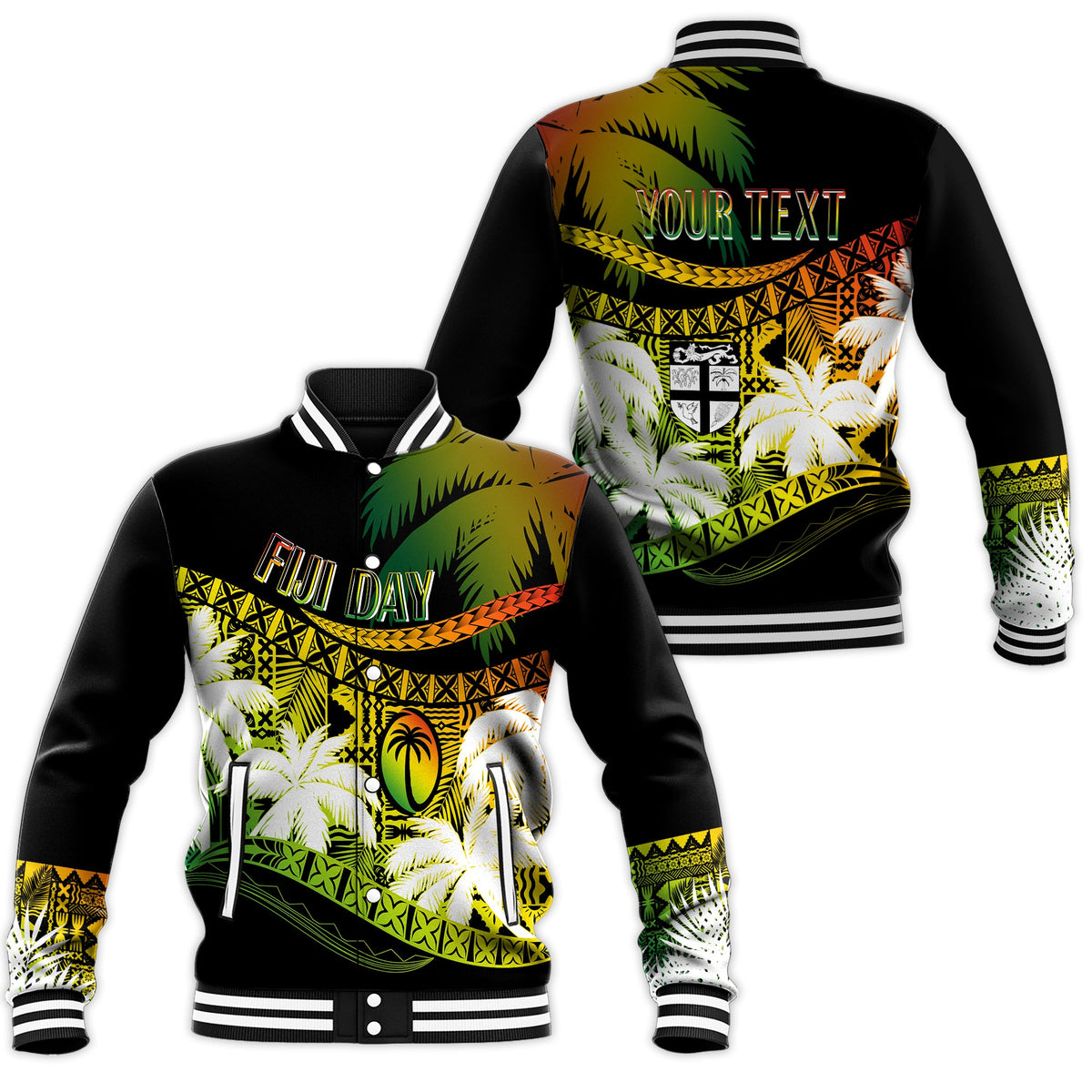Personalised Fiji Day Baseball Jacket Flying Fijians Masi Kesa Style - Reggae LT7 Unisex Reggae - Polynesian Pride