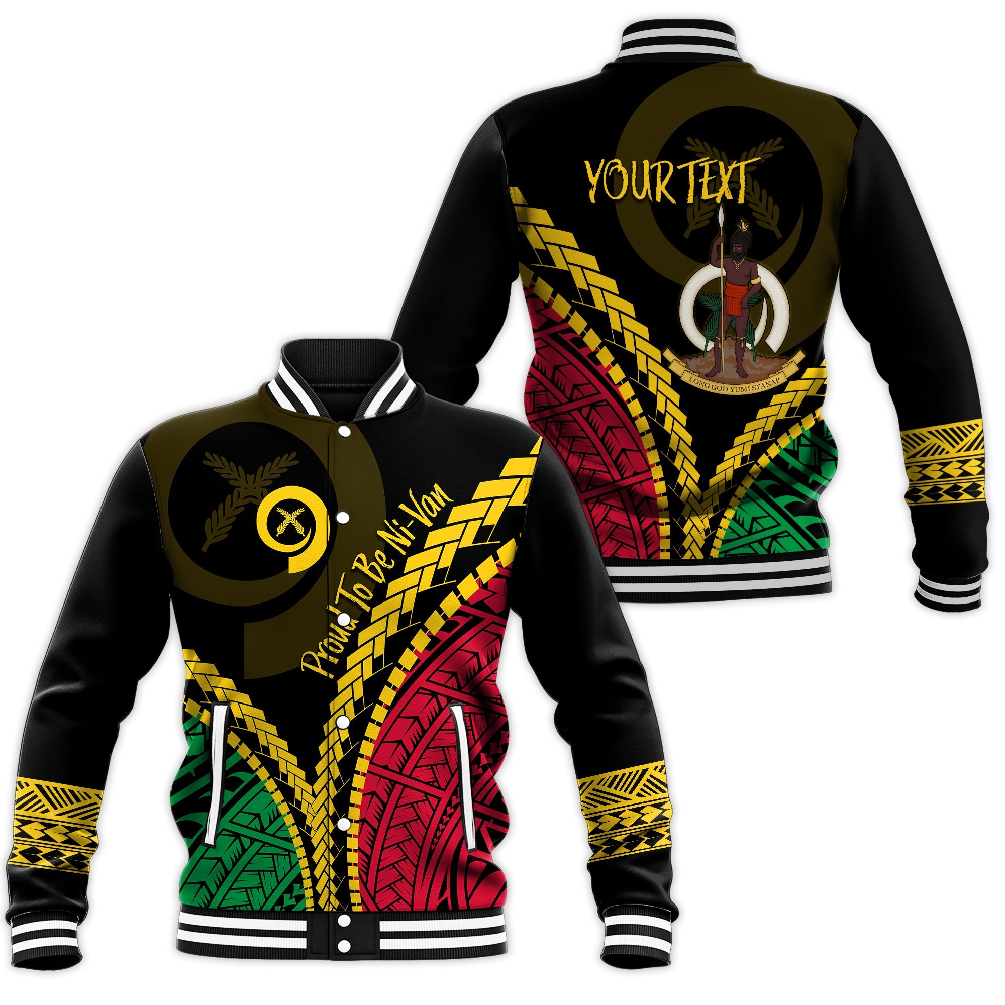 Vanuatu Personalised Baseball Jacket Proud Ni - Van Special Version LT7 Unisex Black - Polynesian Pride