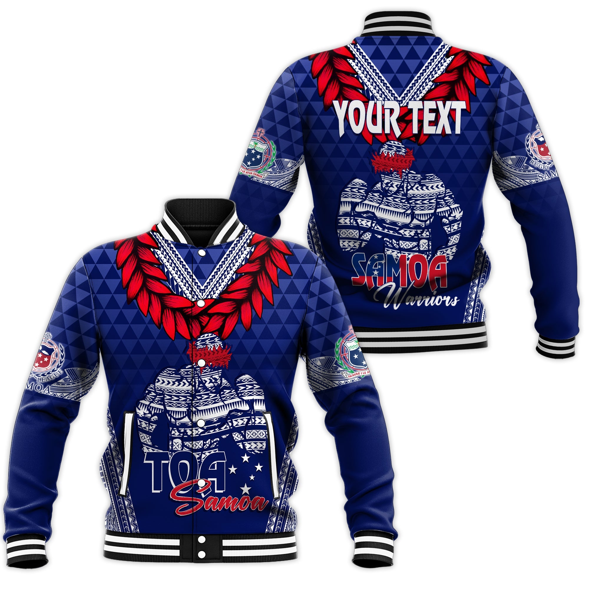 Personalised Toa Samoa Baseball Jacket Ulafala Style Samoa Warriors LT7 Unisex Blue - Polynesian Pride