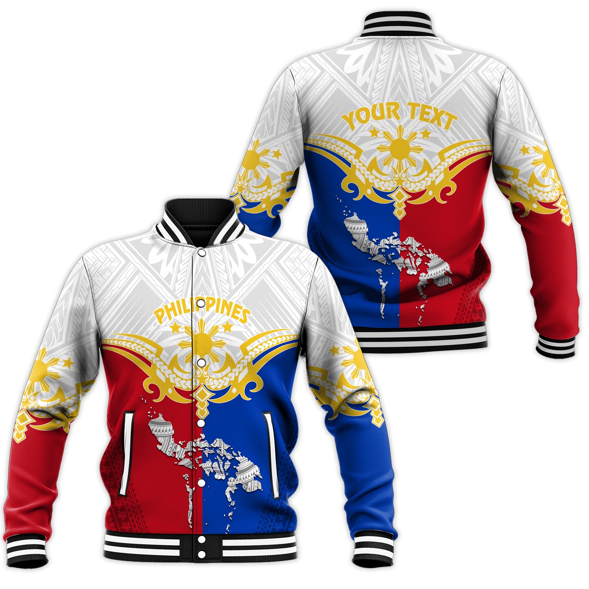 Personalised Philippines Baseball Jacket Tribal Mix Style LT7 Unisex White - Polynesian Pride