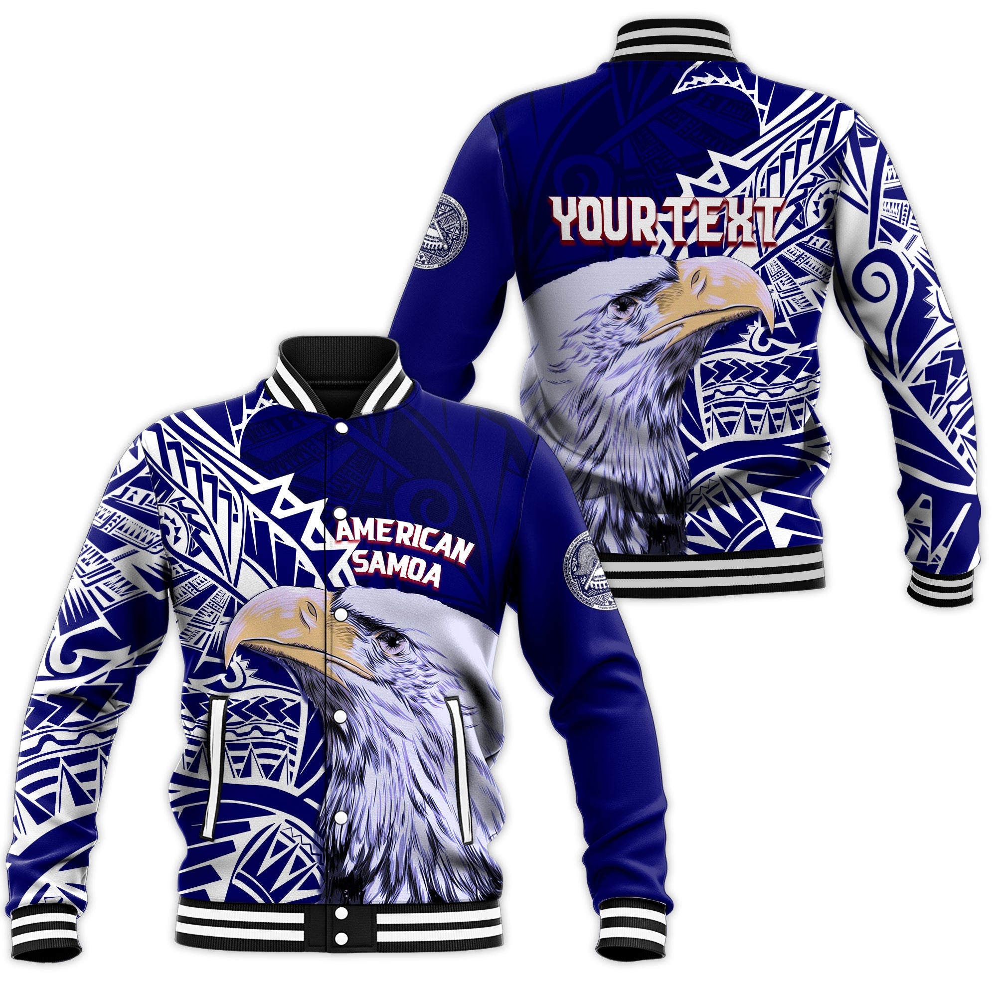 American Samoa Personalised Baseball Jacket Bald Eagle LT7 Unisex Blue - Polynesian Pride