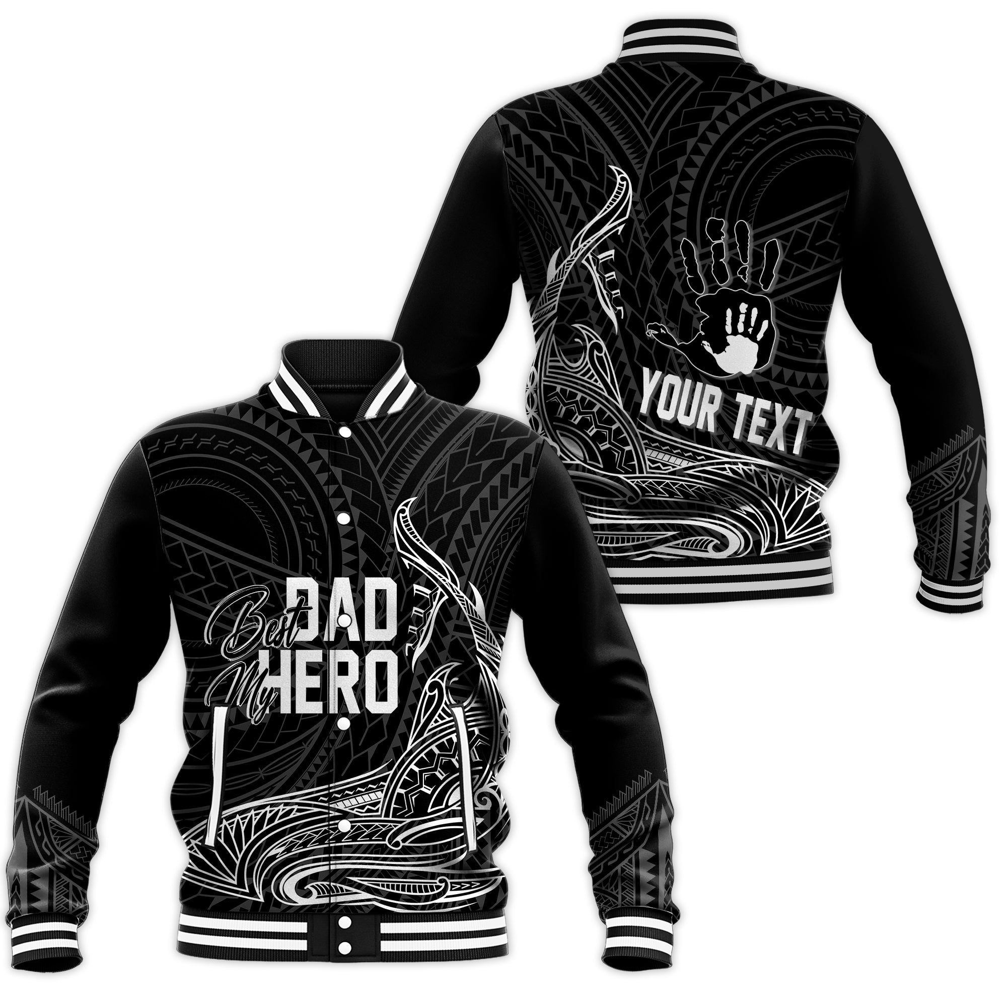 Fathers Day Polynesian Personalised Baseball Jacket My Dad My Hero LT7 Unisex Black - Polynesian Pride