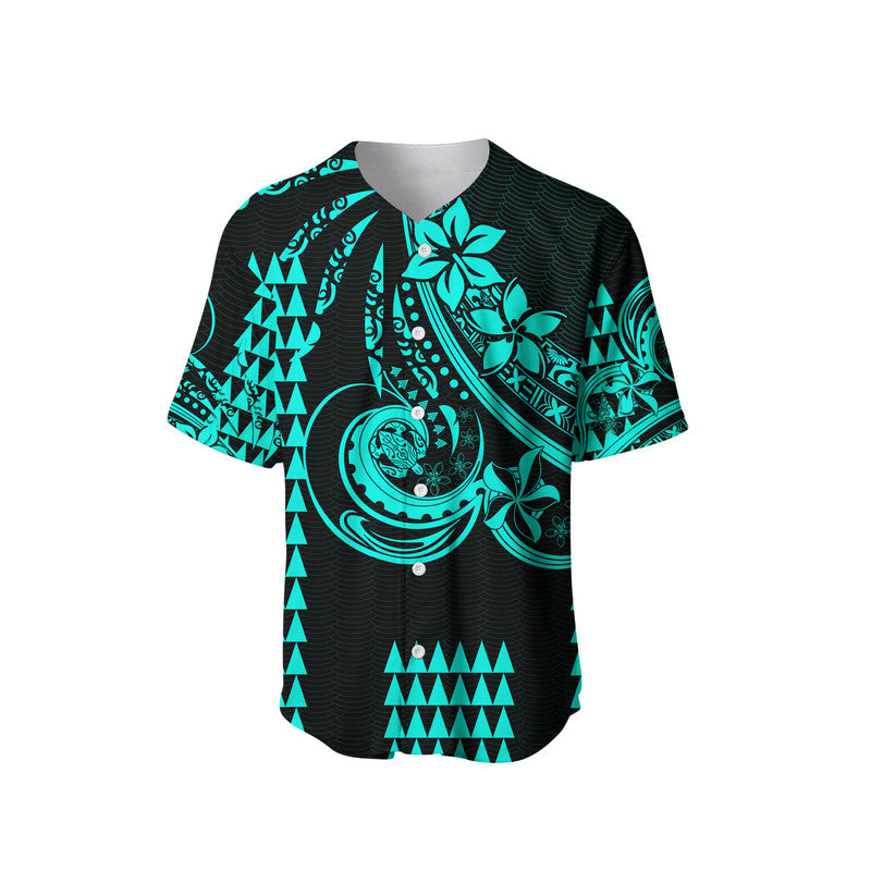 (Custom Personalised) Kakau Hawaiian Polynesian Baseball Jersey Turquoise Green LT6 - Polynesian Pride