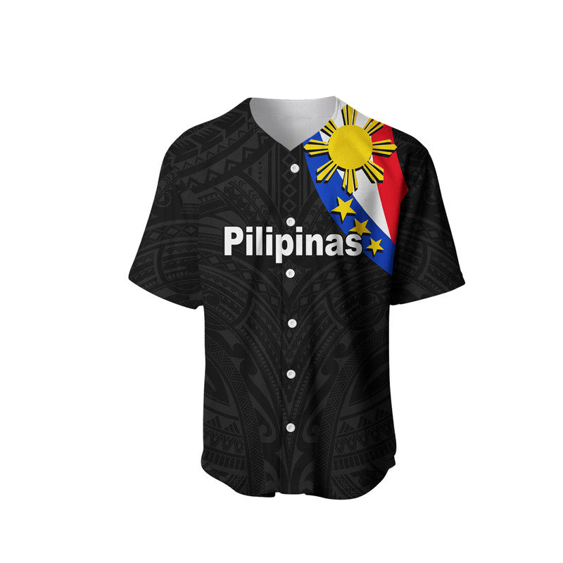 (Custom Personalised) Pilipinas Baseball Jersey Simple Style - Black LT6 - Polynesian Pride