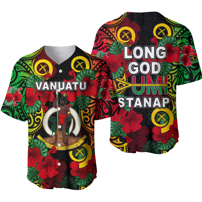 Vanuatu And Hibiscus Baseball Jersey LT6 Unisex Black - Polynesian Pride