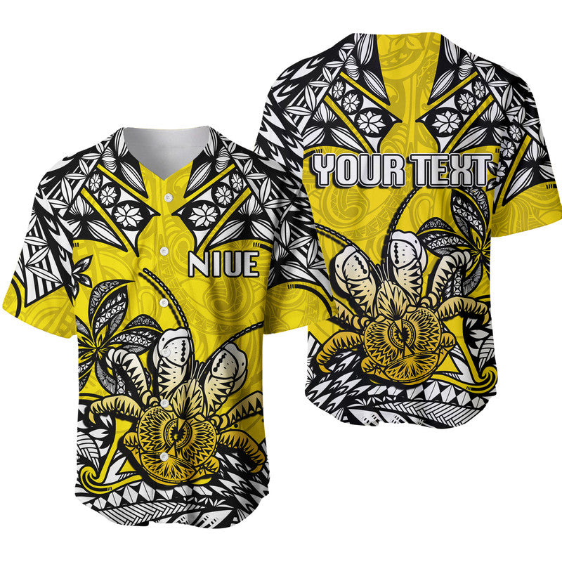 (Custom Personalised) Niue Uga Baseball Jersey Tribal Patterns Yellow Style LT6 Yellow - Polynesian Pride