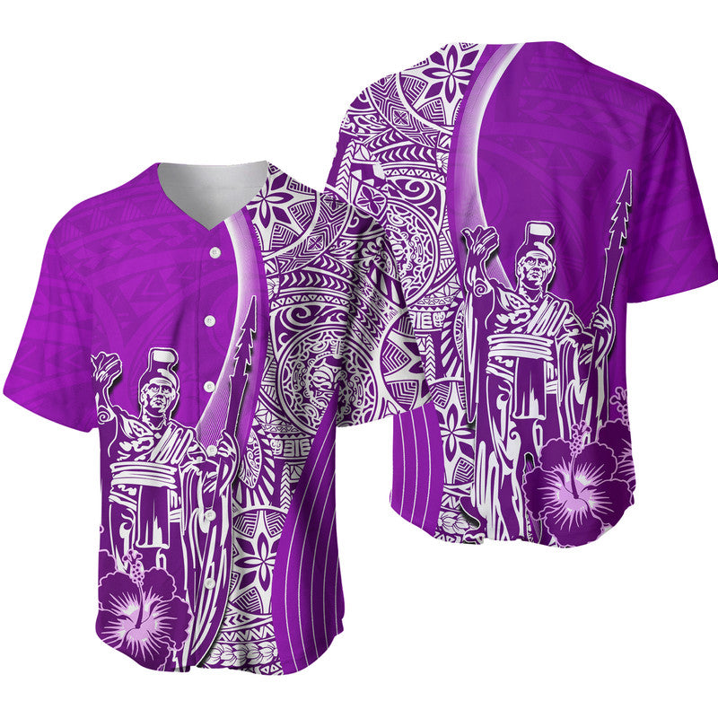 Hawaiian King Kamehameha Baseball Jersey Vibe Purple Style LT6 Purple - Polynesian Pride