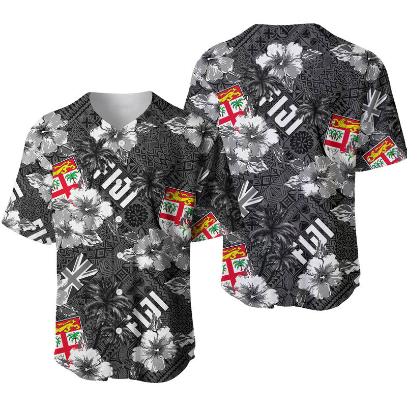 Fiji Hibiscus Baseball Jersey Hawaii Style No.3 LT6 Black - Polynesian Pride