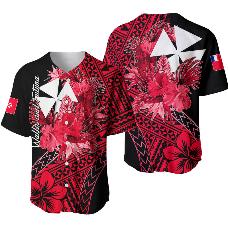 Wallis and Futuna Baseball Jersey Hibiscus Red No.2 Color LT6 Red - Polynesian Pride