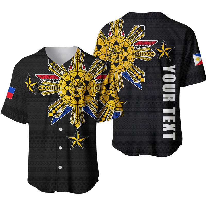 (Custom Personalised) Filipino Baseball Jersey Tribal Black Style LT6 Black - Polynesian Pride