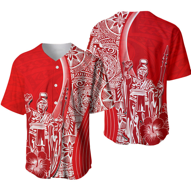 Hawaiian King Kamehameha Baseball Jersey Vibe Red Style LT6 Red - Polynesian Pride