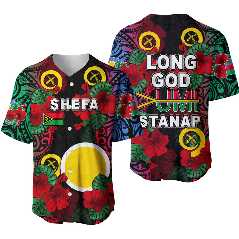 Vanuatu Shefa And Hibiscus Baseball Jersey LT6 Unisex Black - Polynesian Pride