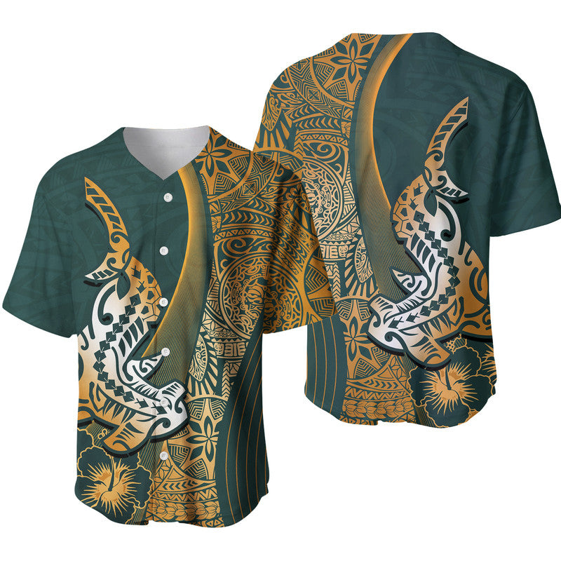 Hawaiian Shark Polynesian Baseball Jersey Vibe Green Style LT6 Green - Polynesian Pride