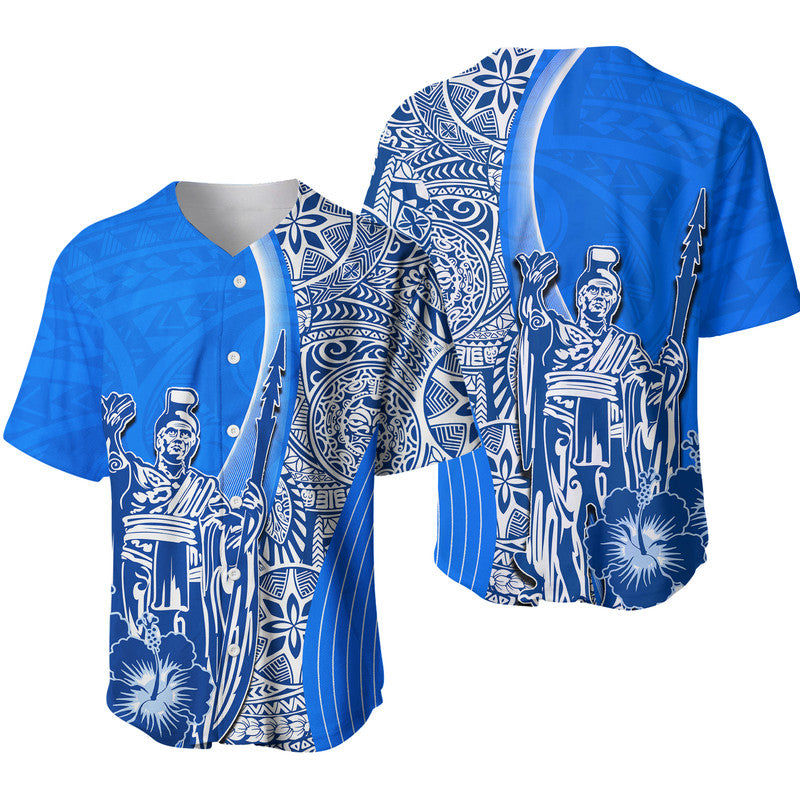 Hawaiian King Kamehameha Baseball Jersey Vibe Blue Style LT6 Blue - Polynesian Pride