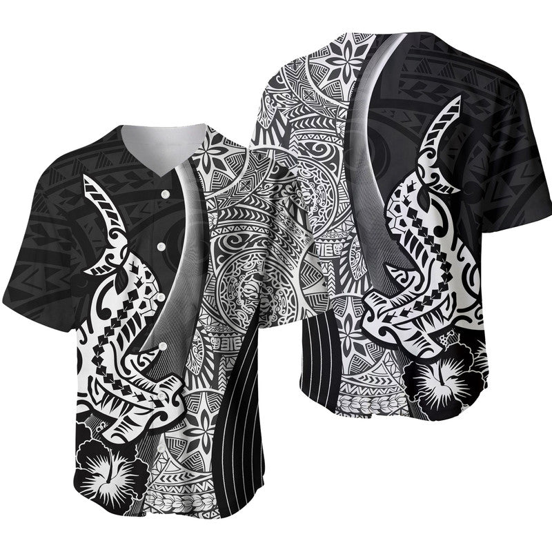 Hawaiian Shark Polynesian Baseball Jersey Vibe Black Style LT6 Black - Polynesian Pride