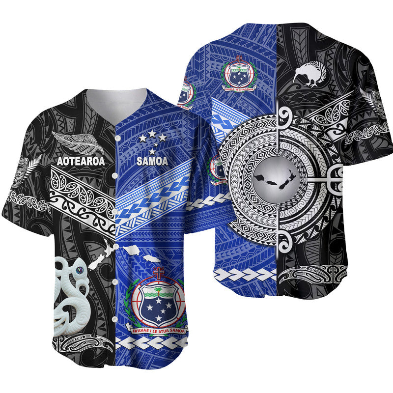 Samoa And New Zealand Baseball Jersey Together - Black LT8 Black - Polynesian Pride