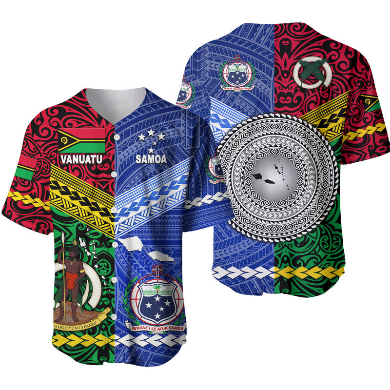 Samoa And Vanuatu Baseball Jersey Together LT8 Blue - Polynesian Pride