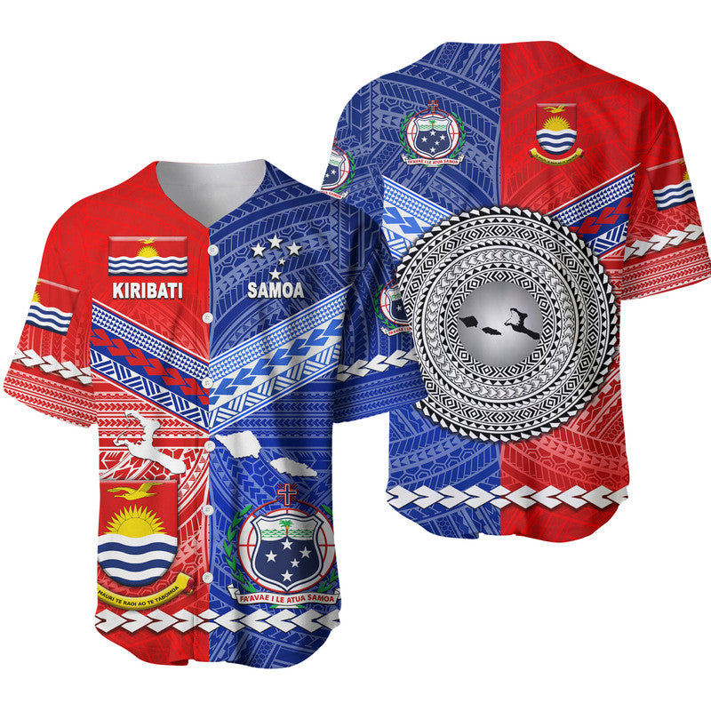 Samoa And Kiribati Baseball Jersey Together LT8 Blue - Polynesian Pride