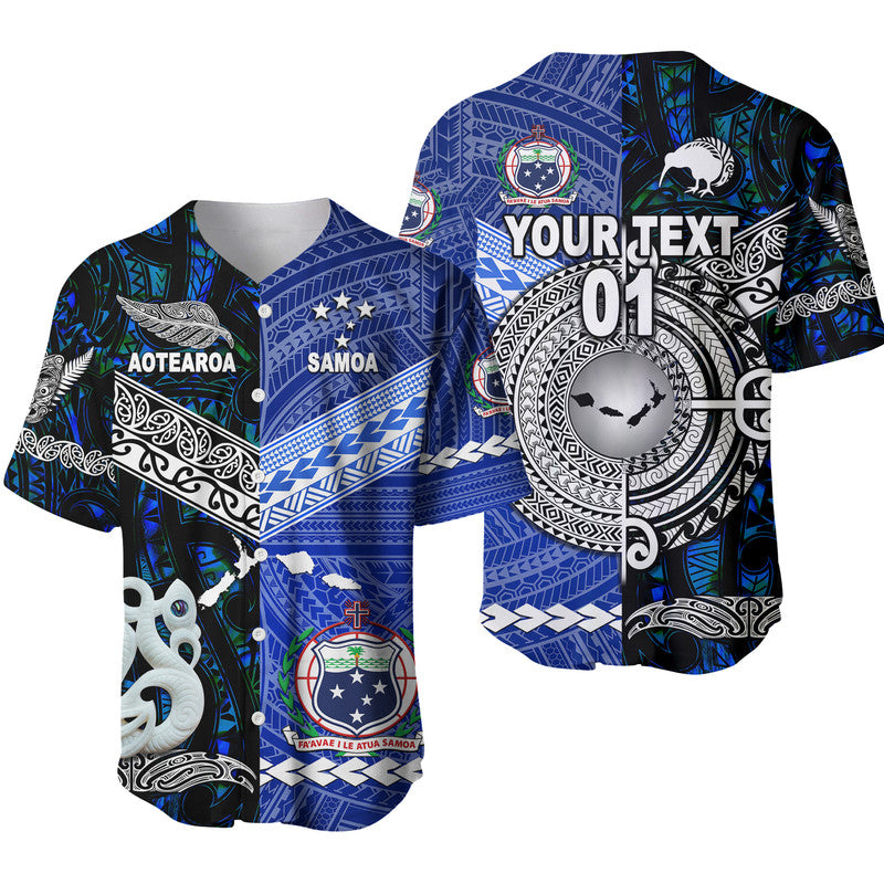 (Custom Personalised) Samoa And New Zealand Baseball Jersey Together - Blue LT8 Blue - Polynesian Pride