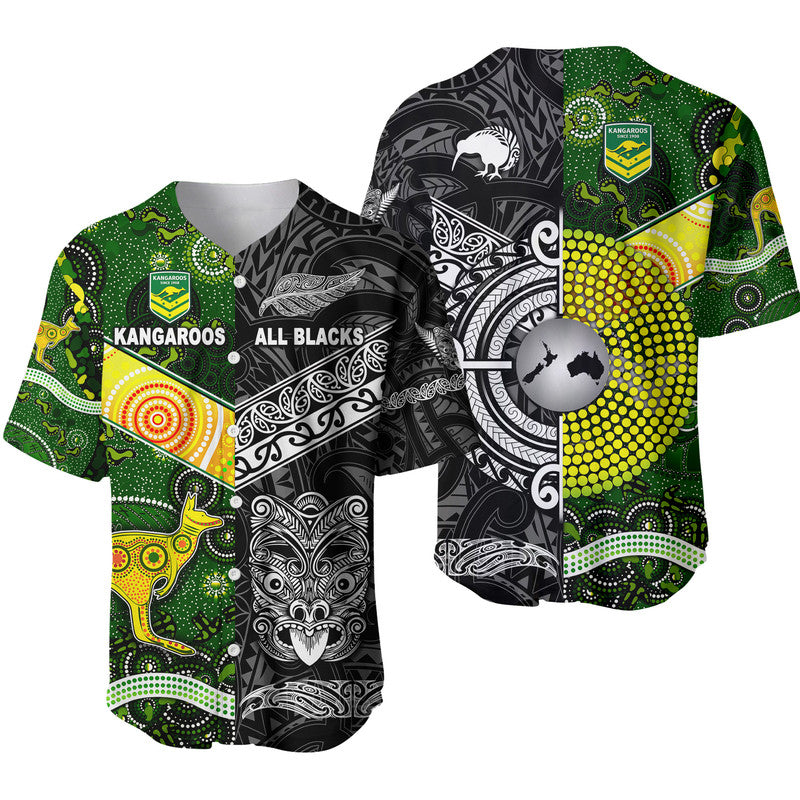 New Zealand Maori All Black And Australia Kangaroos Aboriginal Baseball Jersey Rugby Together LT8 - Polynesian Pride