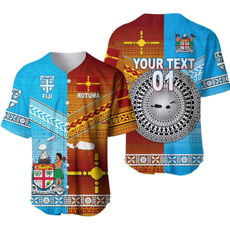 (Custom Personalised) Fiji And Rotuma Tapa Pattern Baseball Jersey Together LT8 Blue - Polynesian Pride