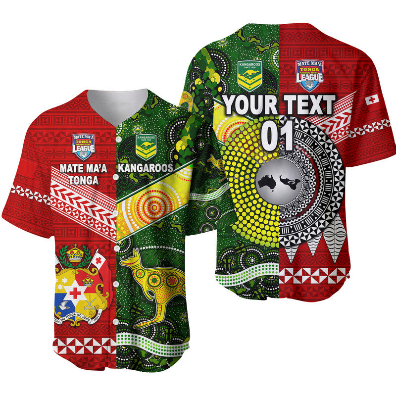 (Custom Personalised) Mate Ma'a Tonga Ngatu And Australia Kangaroos Aboriginal Baseball Jersey Rugby Together LT8 - Polynesian Pride