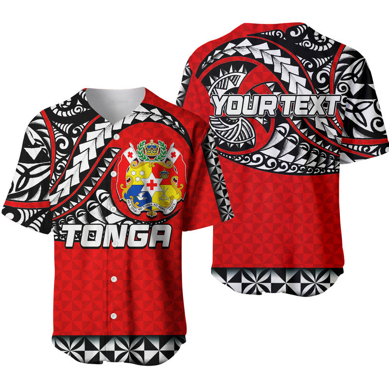 (Custom Personalised) Tonga Baseball Jersey Polynesian Tattoo LT6 Red - Polynesian Pride