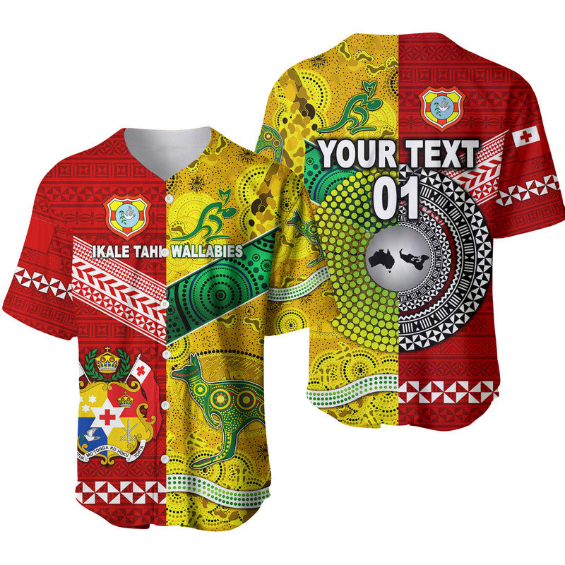 (Custom Personalised) Tonga Ikale Tahi Ngatu And Australia Wallabies Aboriginal Baseball Jersey Rugby Together LT8 - Polynesian Pride