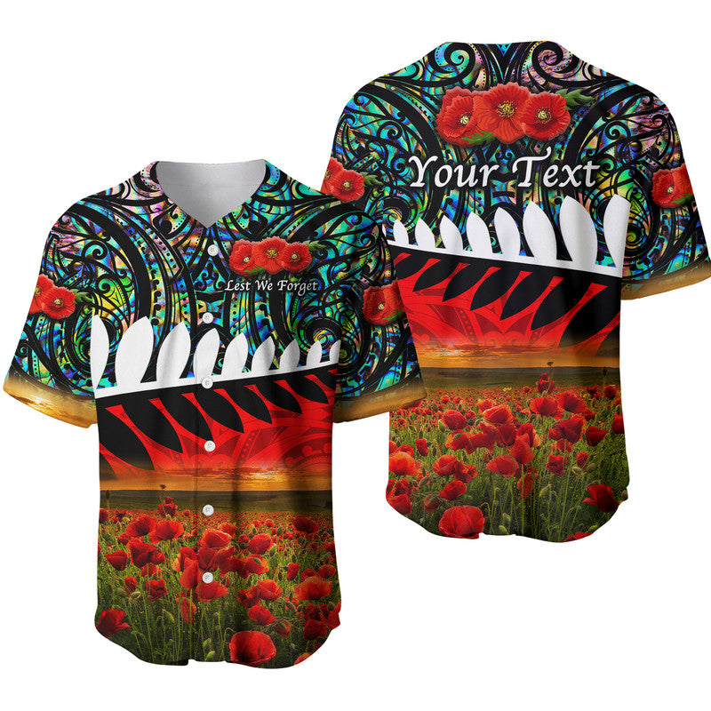 (Custom Personalised) New Zealand Maori ANZAC Baseball Jersey Poppy Vibes - Paua Shell LT8 Green - Polynesian Pride