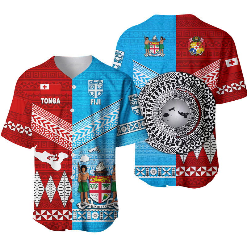 Tonga Ngatu And Fiji Tapa Baseball Jersey Together LT8 Blue - Polynesian Pride