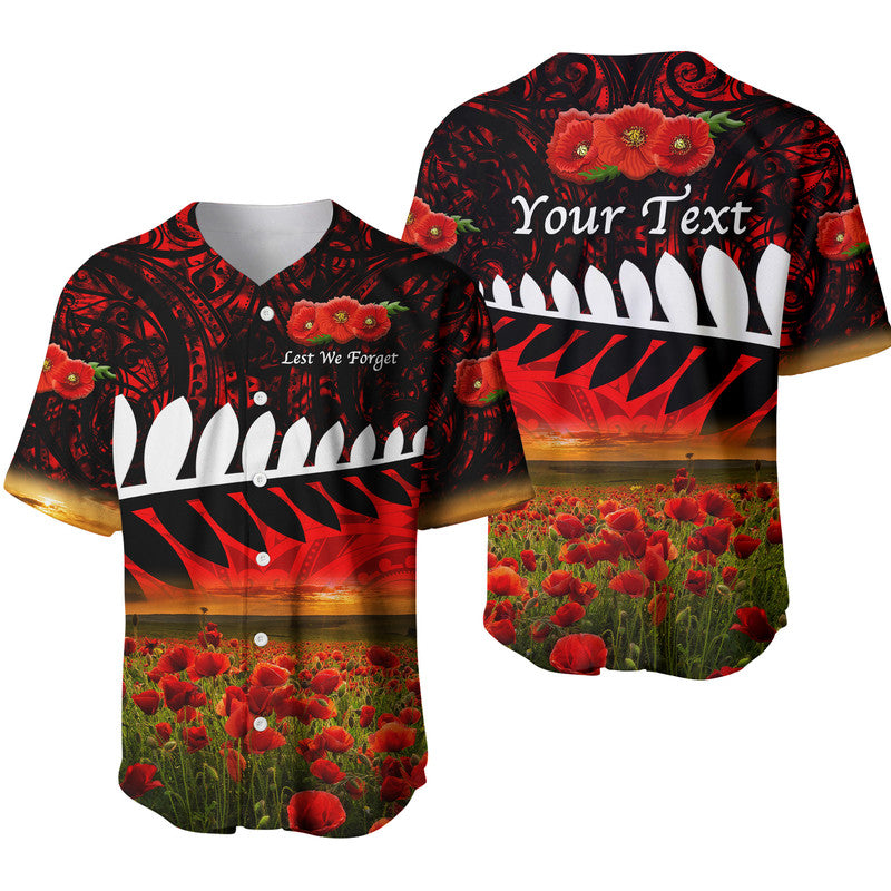 (Custom Personalised) New Zealand Maori ANZAC Baseball Jersey Poppy Vibes - Red LT8 Red - Polynesian Pride