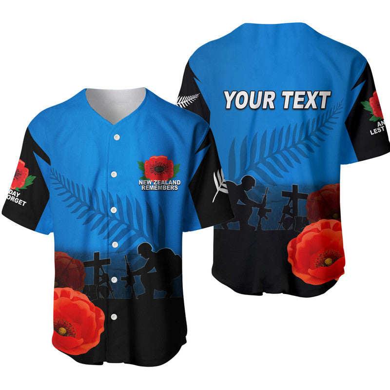 (Custom Personalised) Anzac Day- New Zealand Remembers Baseball Jersey LT6 Blue - Polynesian Pride