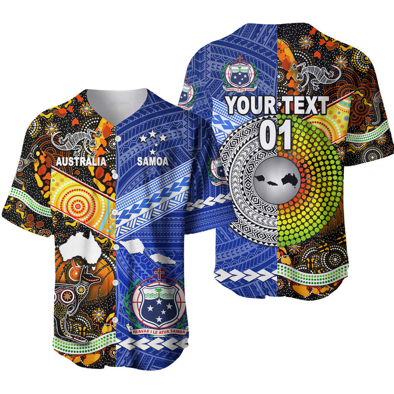 (Custom Personalised) Samoa And Australia Aboriginal Baseball Jersey Together LT8 Blue - Polynesian Pride