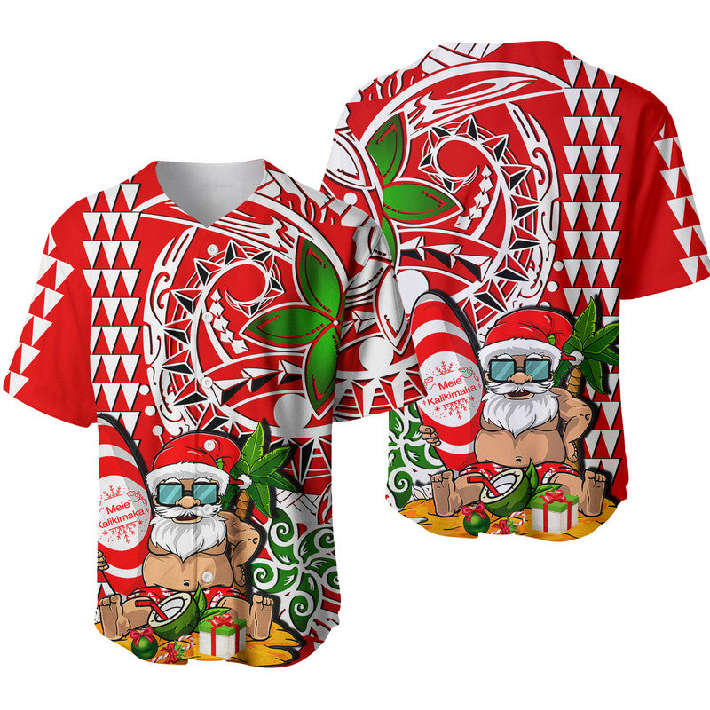 Hawaii Mele Kalikimaka Santa Claus Beach Baseball Jersey LT6 Red - Polynesian Pride