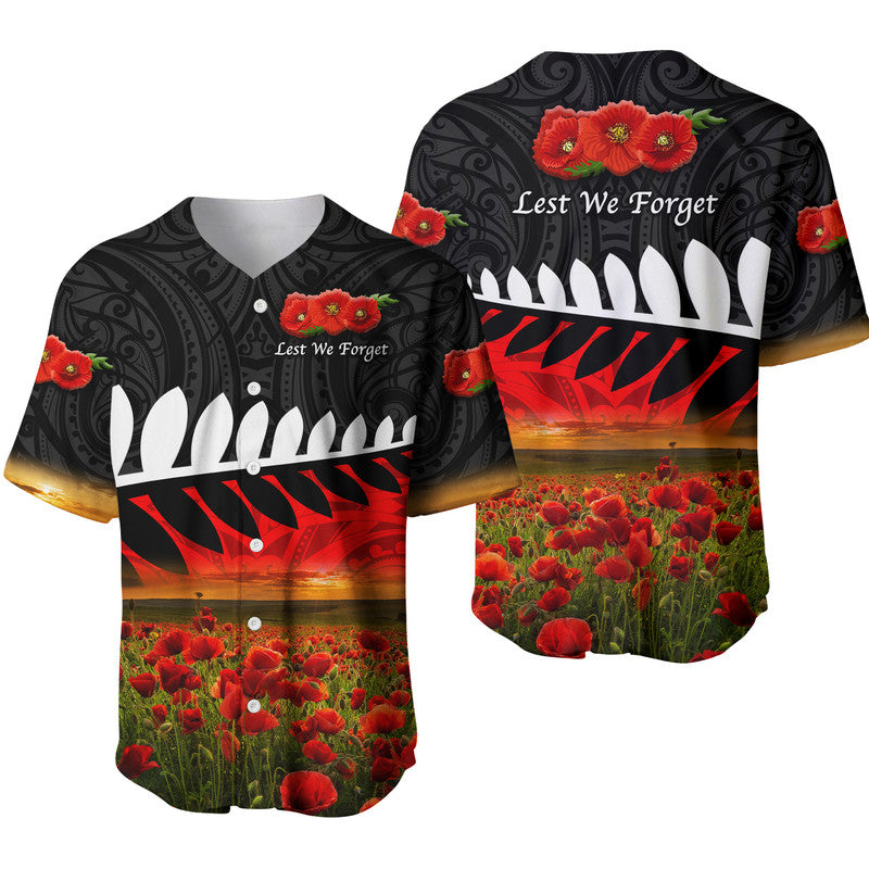 New Zealand Maori ANZAC Baseball Jersey Poppy Vibes - Black LT8 Black - Polynesian Pride