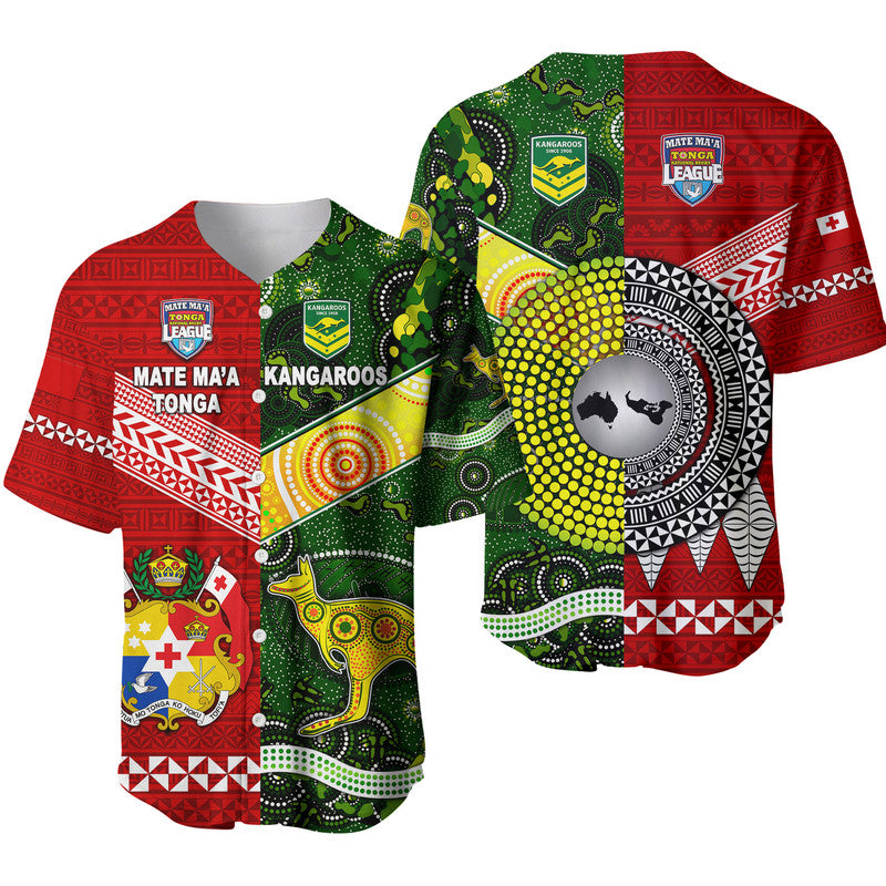 Mate Ma'a Tonga Ngatu And Australia Kangaroos Aboriginal Baseball Jersey Rugby Together LT8 - Polynesian Pride