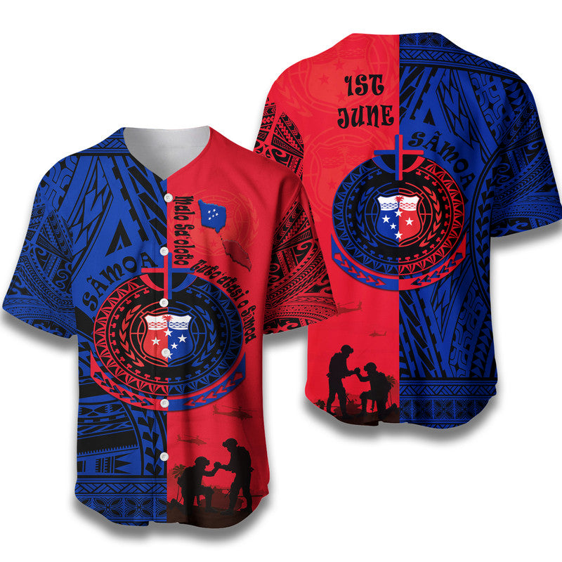 Samoa Independence Day Baseball Jersey Military Polynesian Pattern LT9 Blue - Red - Polynesian Pride