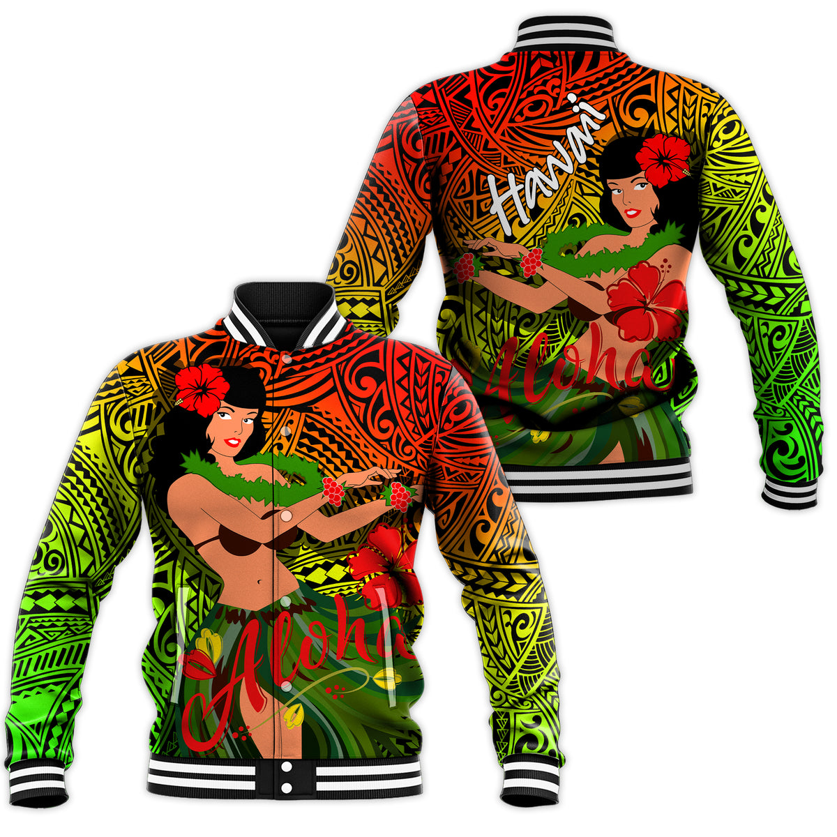 Hawaii Hula Girl Reggae Baseball Jacket - LT2 Unisex REGGEA - Polynesian Pride