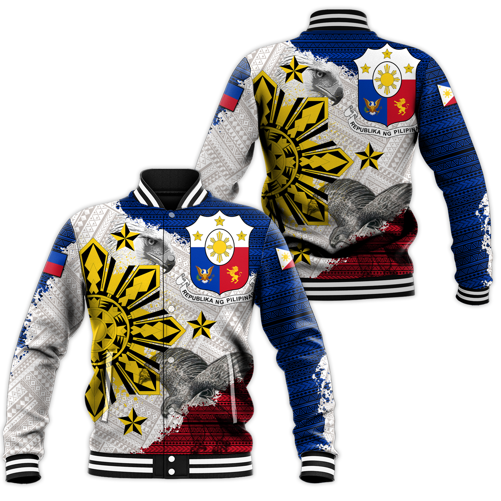 Philippines Filipino Tribal Eagle Baseball Jacket - LT2 Unisex WHITE - Polynesian Pride