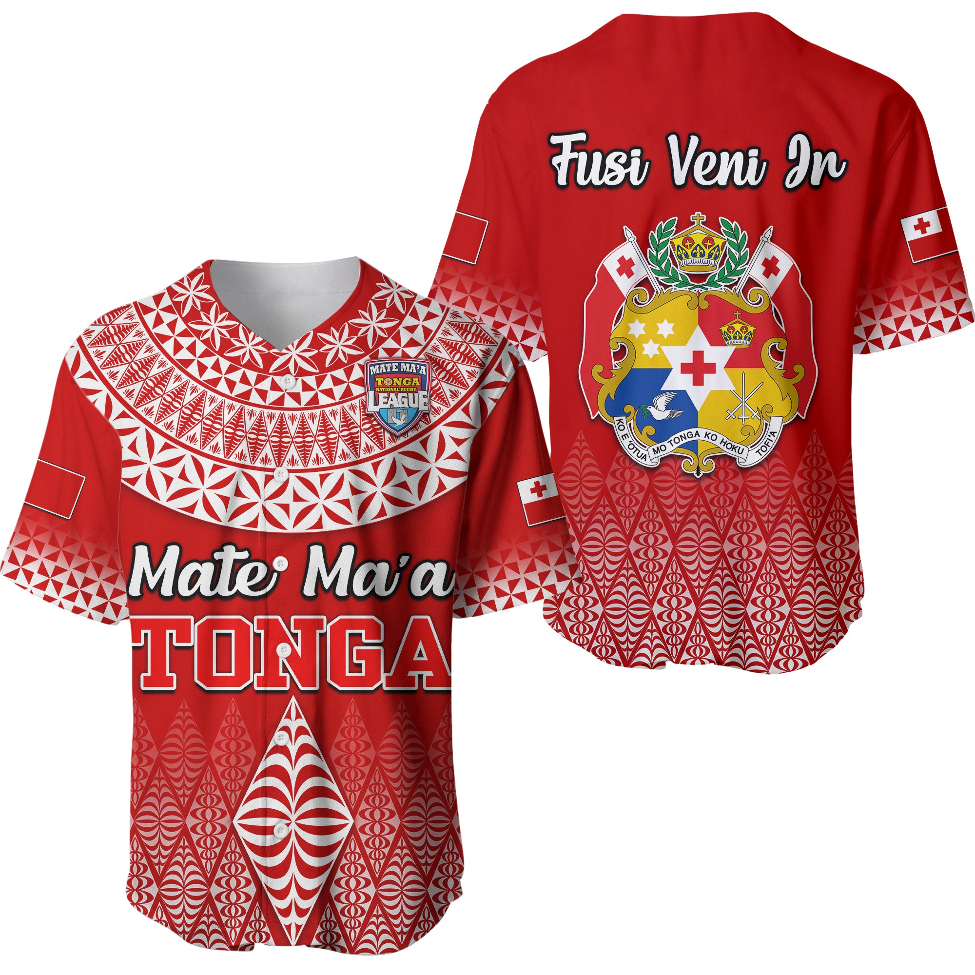 (Fusi Veni Jr) Mate Ma'a Tonga Rugby Baseball Jersey Tongan Kupesi Ngatu Style LT9 - Polynesian Pride