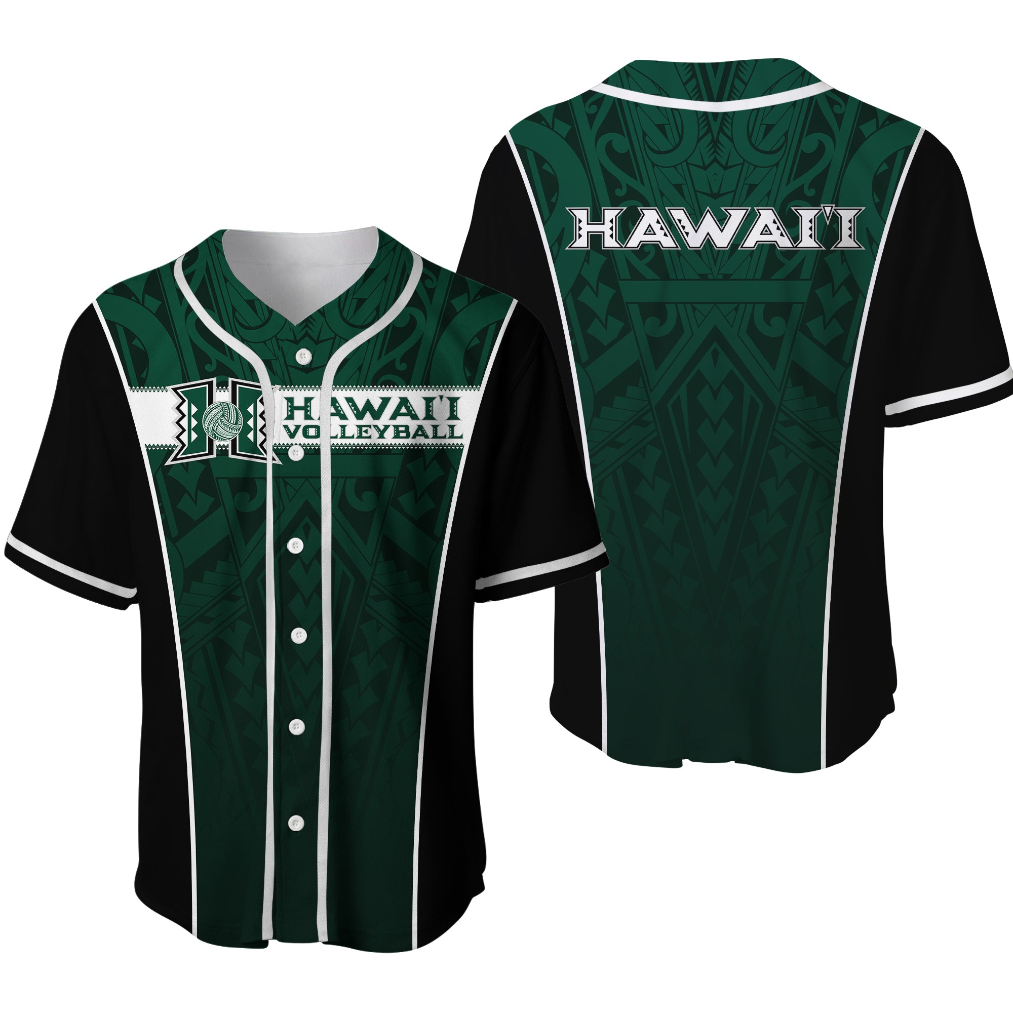 Hawaii Volleyball Green Warrior Baseball Jersey - LT2 GREEN - Polynesian Pride