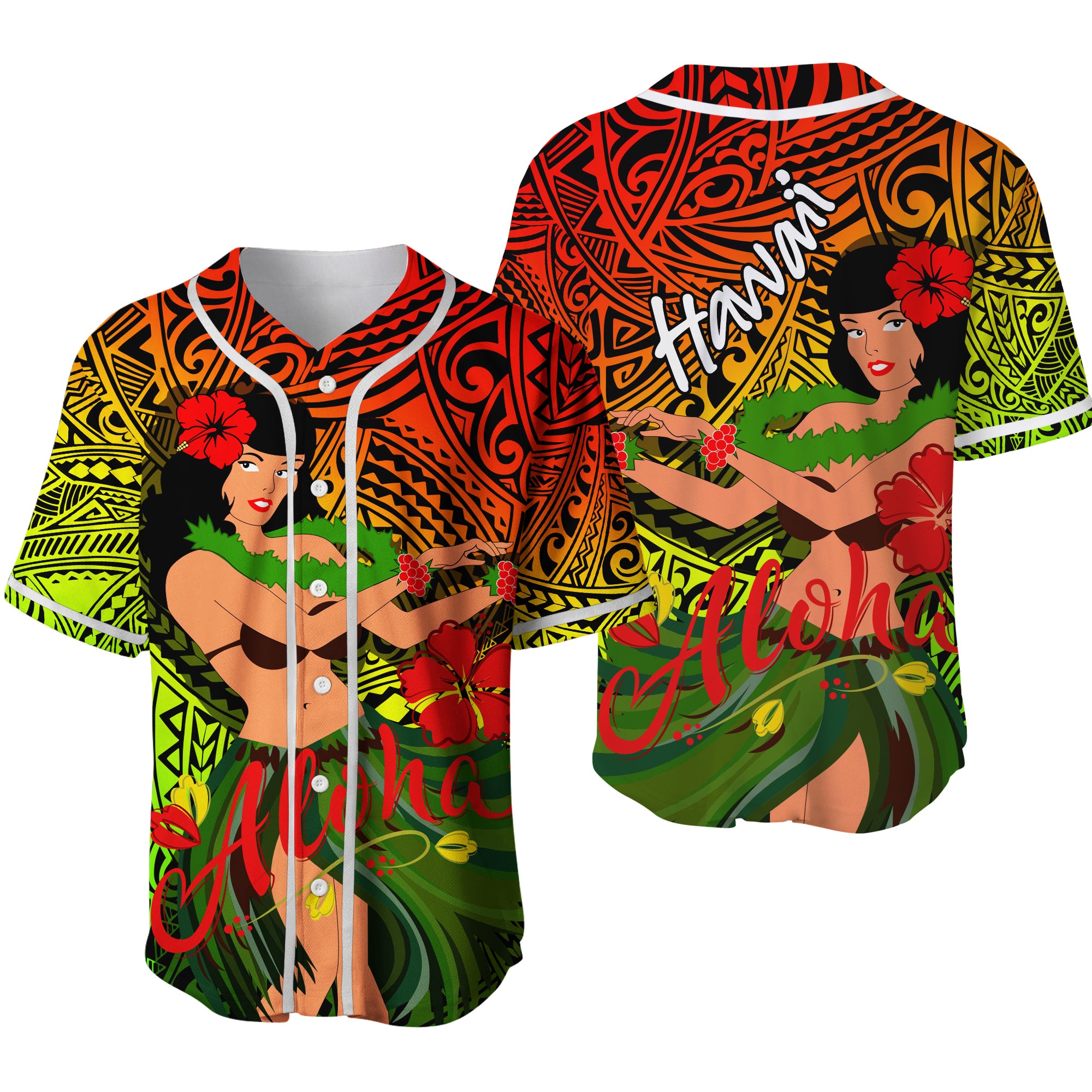 Hawaii Hula Girl Reggae Baseball Jersey - LT2 REGGAE - Polynesian Pride